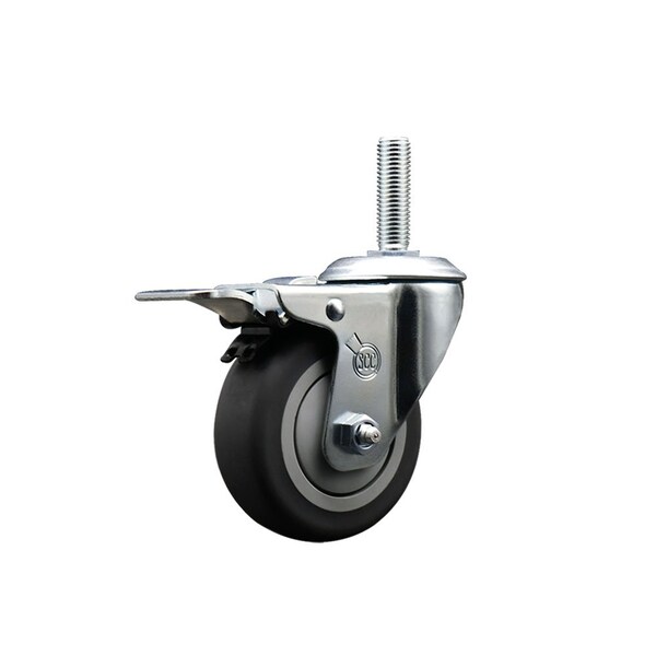 35 Inch Thermoplastic  Rubber Wheel Swivel 58 Inch Threaded Stem Caster Total Lock Brake SCC